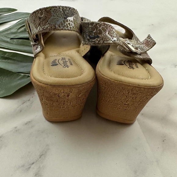 Spring Step Wedge Sandals Size 39 Purple Silver Perforated Leather Sling Back - Picture 5 of 7